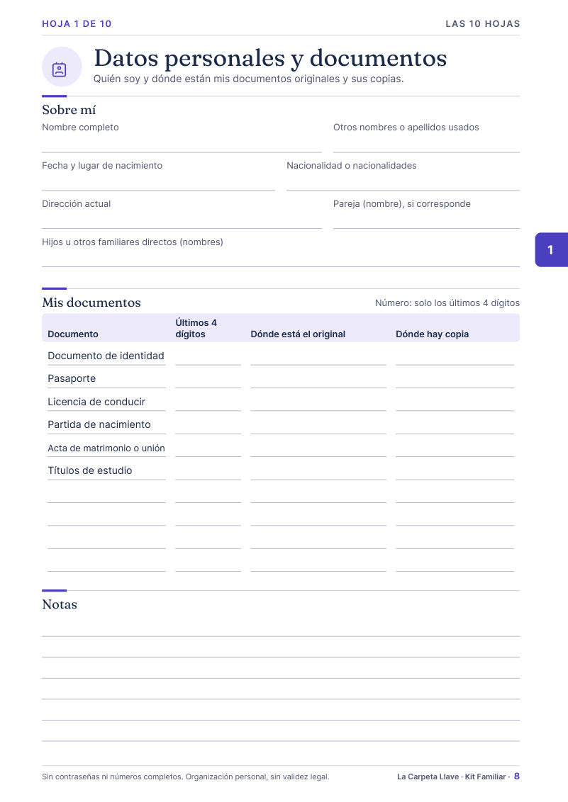 Hoja 1 · Datos personales y documentos