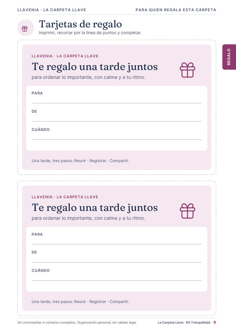 Página de tarjetas de regalo recortables